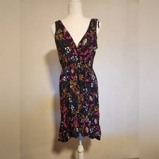 Target A New Day Navy Blue Floral Sleeveless V-Neck Faux Wrap Dress Medium M EUC
