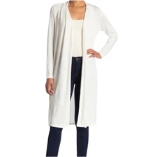 H Halston Womens Size S Chalk White Open Front Duster Cardigan NEW