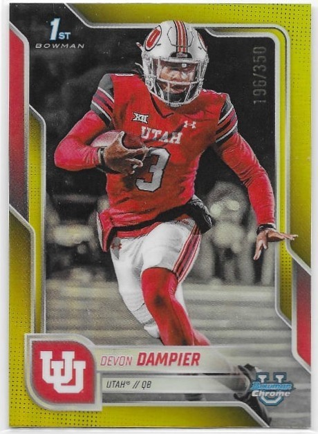 Devon Dampier 2025 Bowman University Chrome #3 1st Bowman Yellow Refractor /350