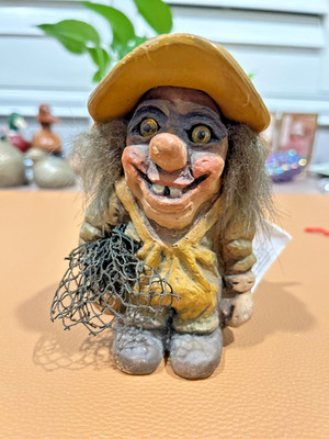 RARE Vintage Fosse Troll #301 Fisherman with Net Original Tag