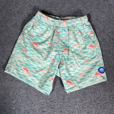 AFTCO Shorts Mens S Blue Fishing Print Drawstring Lined Board Swim Beach Trunks