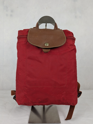 Authentic Longchamp Le Pliage Nylon Leather Backpack Red  display picture 2