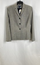 Vintage Y2K Ann Taylor Women's Houndstooth Wool Blazer Black White NWT Sz 14