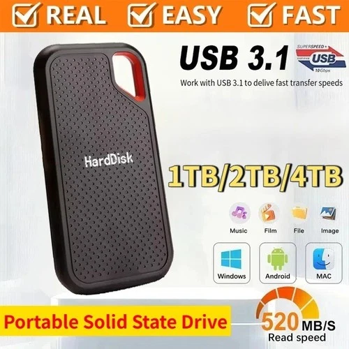 SSD Externe Portable 1 To à 8 To – USB 3.1 / Type-C, Stockage Haute Capacité