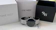Nine West Mens Asher Watch Stainless Mesh Band Black Face NIB