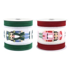 Christmas Cutesy Nutcrackers Velvet Edge Wired Ribbon, 10-yard
