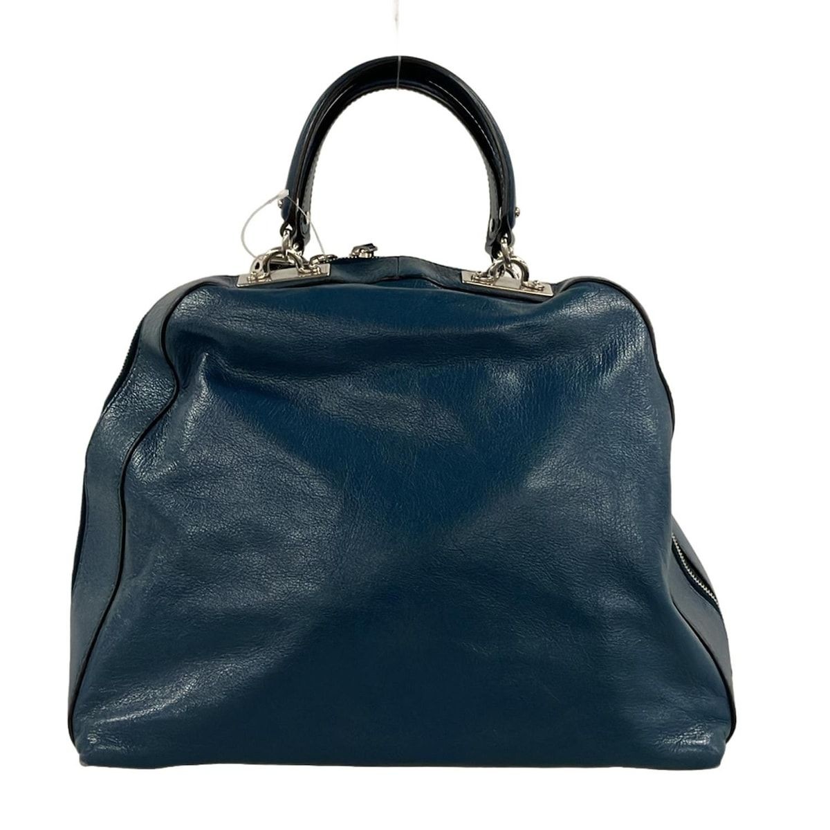 Auth CELINE Handbag Patchwork Leather Blue Black … - image 3