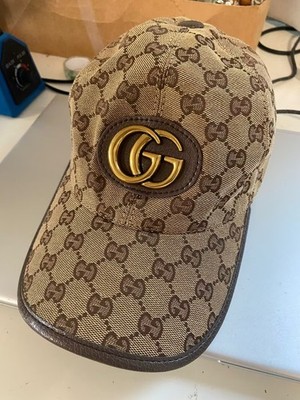 Gucci GG Signature Baseball Cap Beige Hat Unisex Size Medium Adjustable