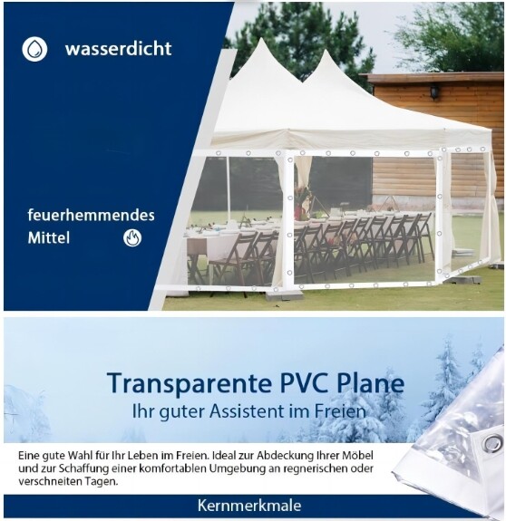 PVC Transparent Plane Wasserdicht Windfest Abdeckplane Schutzplane mit