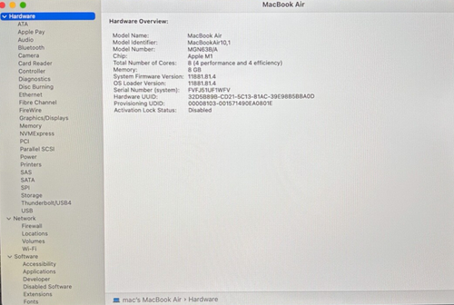 Apple MacBook Air 13" M1 8GB 256GB 2020 CC 140 Bat 96% UK Grey 1 Year Warnty - Picture 11 of 13
