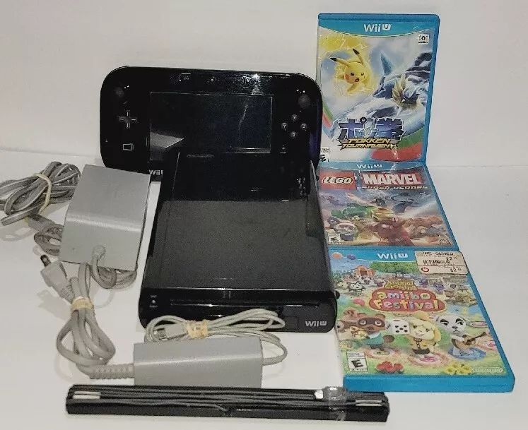 Wii U - Console 32GB Black W/ Gamepad, cables and Amibo Festival - Tested