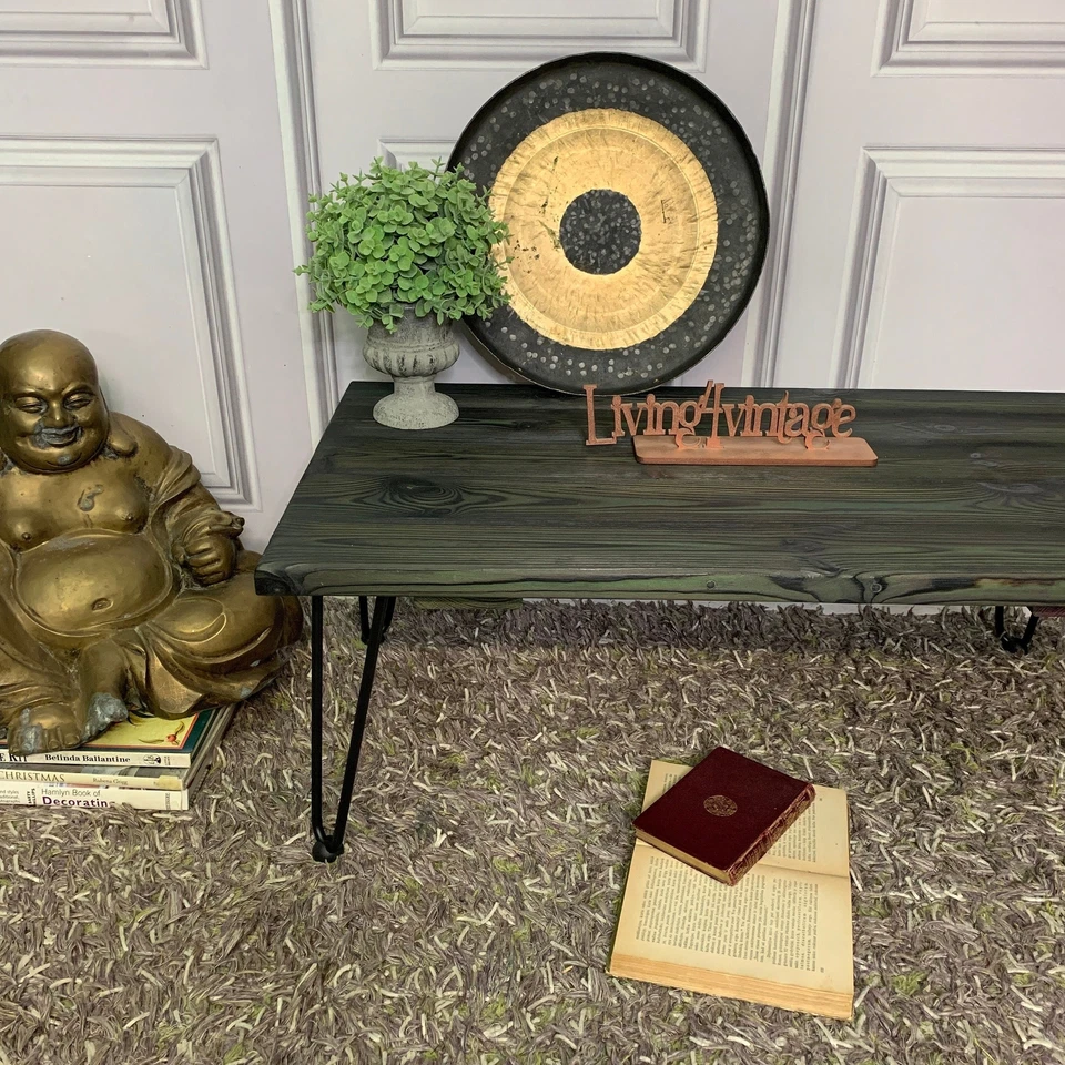Coffee Table with Hairpin Legs Yakisugi Charred Wood Reclaimed Pine Coffee Table - Image 2 of 4
