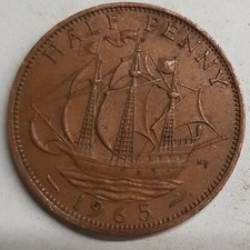 Old Coin 1965 Ship Halfpenny British