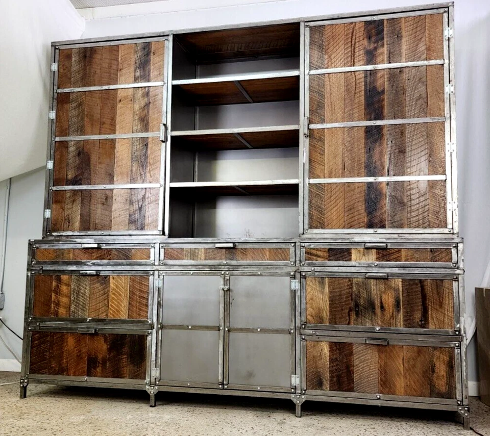 Credenza Industrial con Enganche Madera Recuperada Soldada Alta Gama Brutalista 96" ALTO! Foto 4 de 4