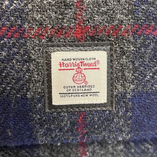 Harris Tweed Mini Messenger Bag Navy Plaid Zipped Pockets Shoulder Strap Wool - Picture 3 of 16