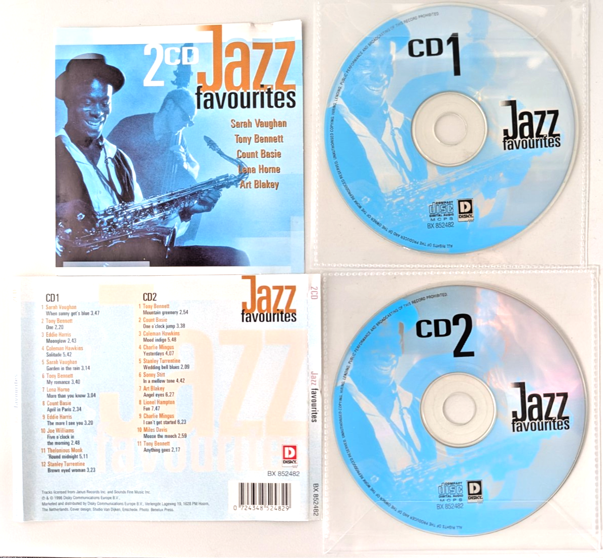 Jazz Favourites by Various Artists 2 CD 1996 Disky  BX852482 NO CASE