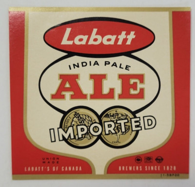 Labatt India Pale Ale Imported Beer Label IPA Labatt's Breweries Of ...