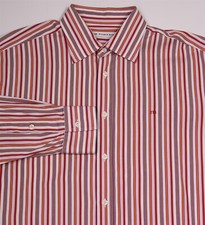 Edgar Pomeroy Custom Dress Shirt Made White Red Orange Striped Cotton 16-36