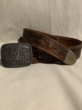 John Deere 1980 Cotton Picker Belt Buckle Leather Belt Etched Metal End Tip