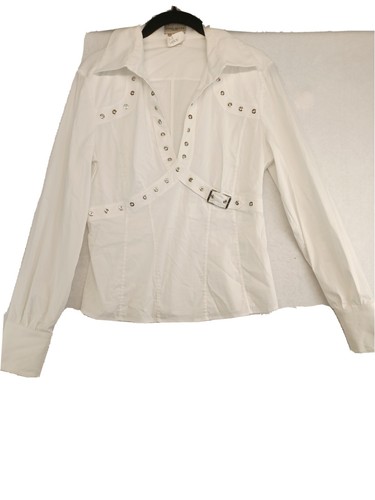 Karen Millen Women Blouse white Long Sleeve Top V-Neck size US 8