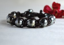 UNISEX Tahitian Pearls Bracelet Greek Leather Bracelet Elegant Pearls Jewelry