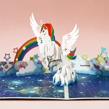 T25-Unicorn Pop Up Greeting Card for Happy Birthday, and Other Occasions