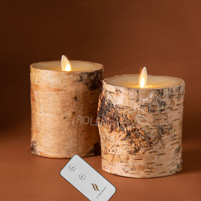 Set of 2 Luminara Flameless Candle Real Birch Bark for Home Decor 3.5'' × 4.5''