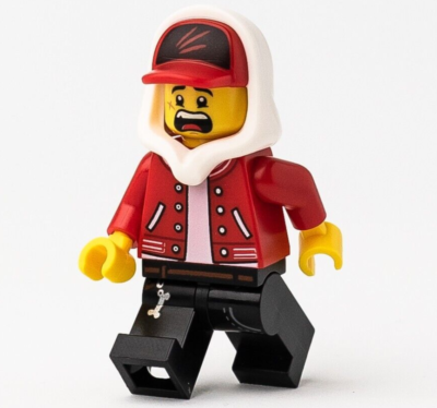 New LEGO Jack Davids - Red Jacket Cap Lopsided Smile / Scared Face