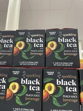 (12) Cans Trader Joe’s SPARKLING BLACK TEA w/ Peach Juice Beverages 