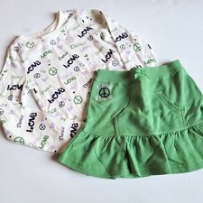 Gymboree Girls 5-6 Dance Team Peace Love Shirt Green Skort Set NWT Vintage