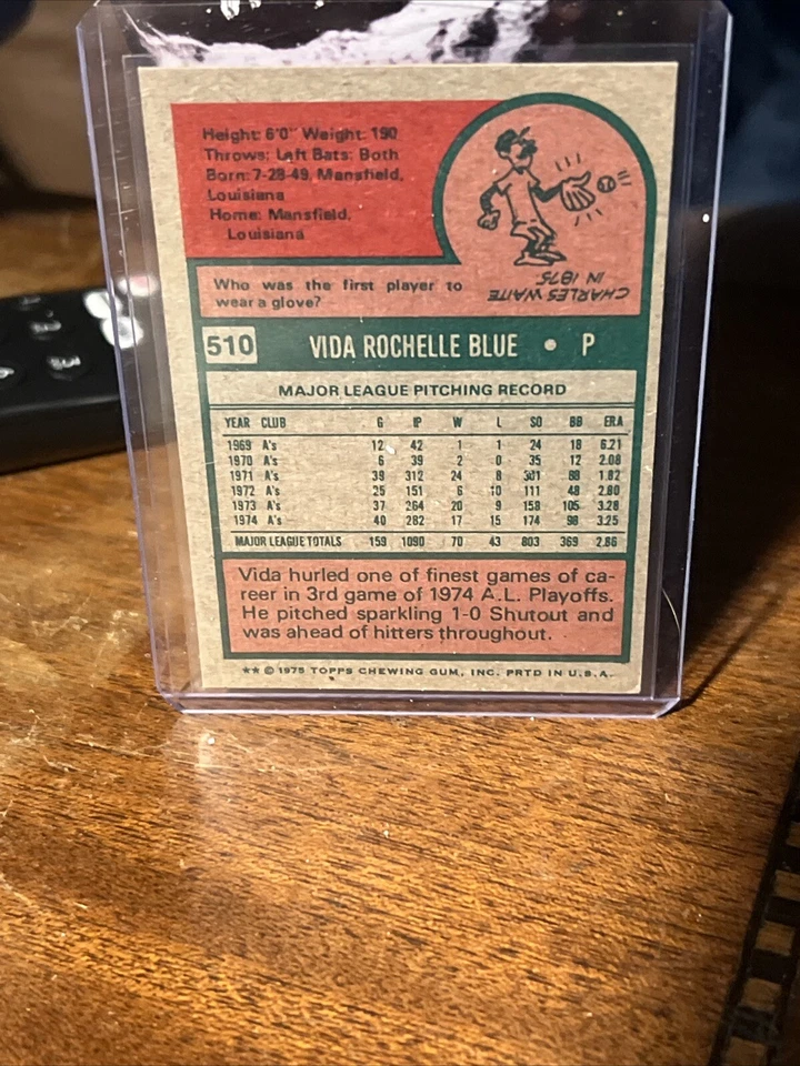 Vida Blue 1975 Topps 50 Years Vintage( #510) - Image 3 of 4