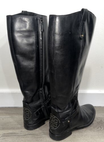 Tory Burch Tall Black Leather Zip Riding Boots with Black Leather Logo Size 9 - 第 1/15 張圖片
