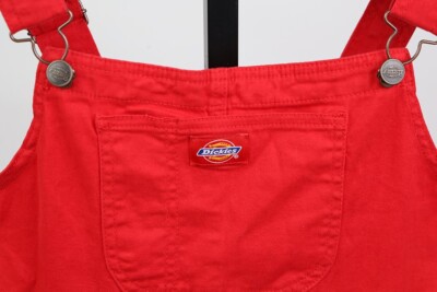 red dickies dress Women's small solid red Dickies short overall bib dress jumper cargo pockets