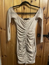 PrettyLittleThing Shape Stone Mesh Ruched Bardot Bodycon Dress Uk 8 New With Tag