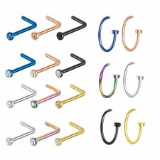 18PCS Stainless Steel Nose Ring Studs L Shaped Nose Ring Hoop Body Piercing 20G