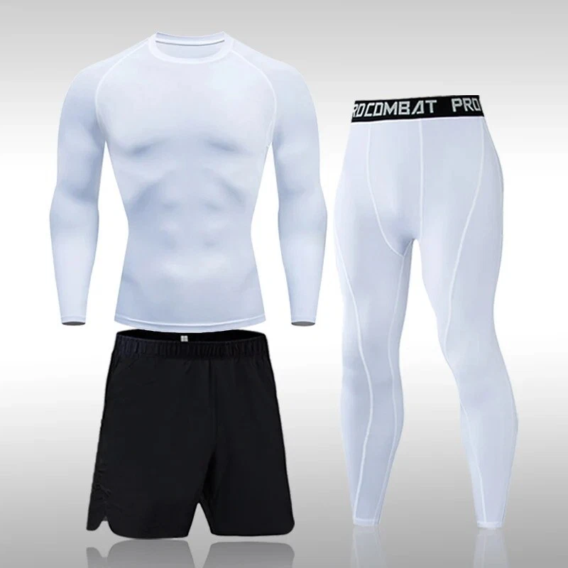 Mens 3 PCS Polyester Running Gym sport Compression Clothing Sports Tracksuit Men