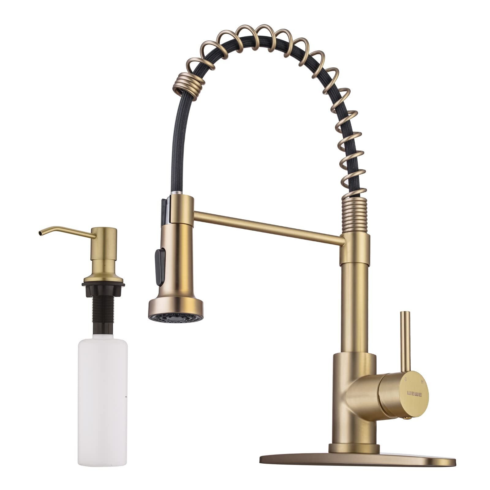 Brushed Gold Kitchen Faucet with Pull Down Sprayer, RV Brass Kitchen