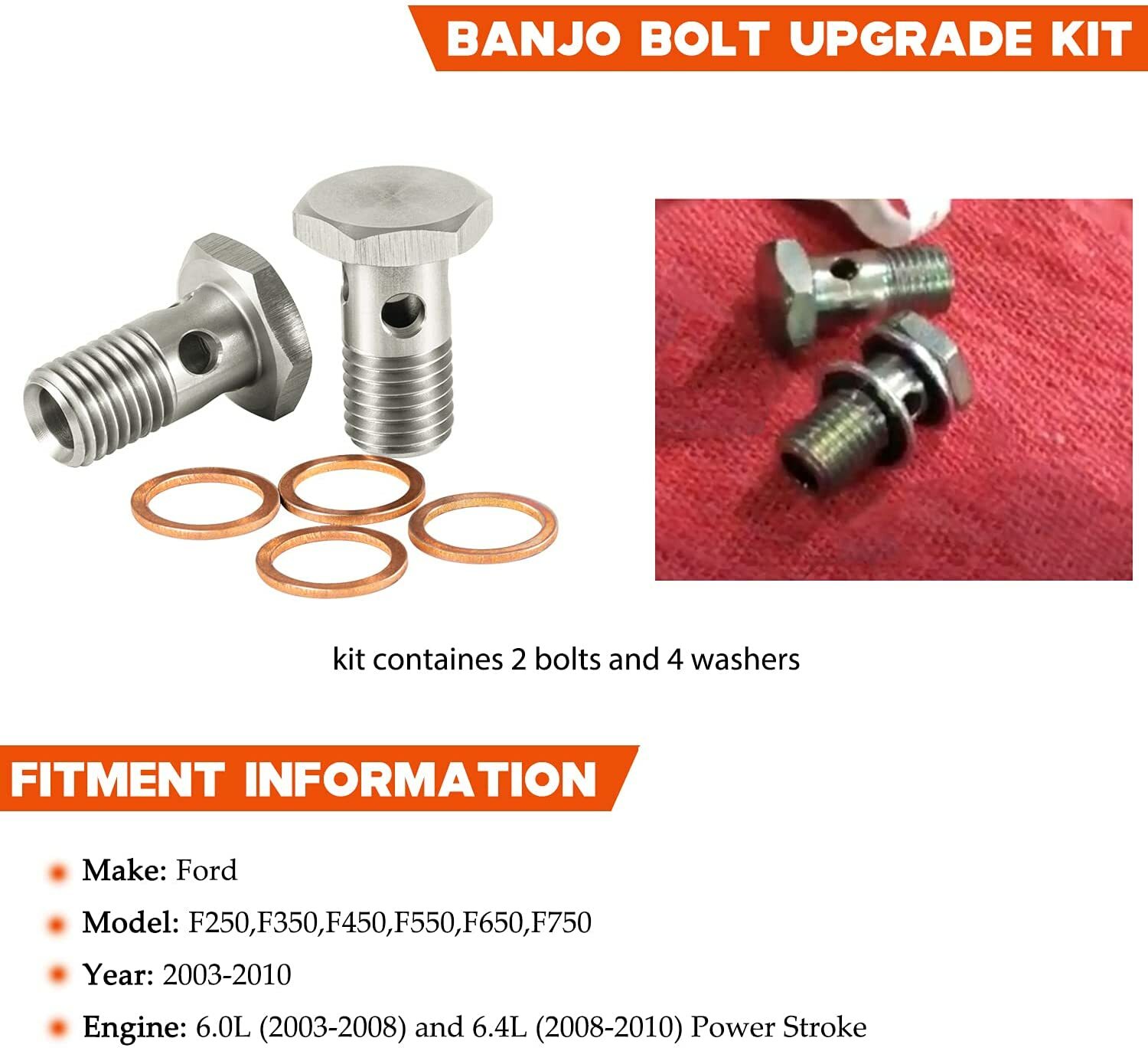 Fuel Pump Pressure Banjo Bolt & Washer Kit for Ford 6.0L 6.4L