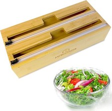 2 in 1 Wrap Dispenser, Cutter Plastic Wrap Aluminum Foil Wax Paper Bamboo Wood