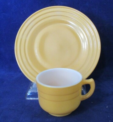 Yellow Cup&Plate Vintage Hazel Atlas Little Hostess Platonite Moderntone 1950's