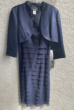 Alex Evenings Woman  s 2 Piece Evening Dress Beaded Bolero Jacket Navy Sz 12 NWT