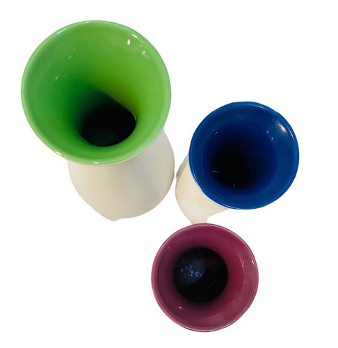 Crate & Barrel Set Of 3 Toni Bud Vases White W/ Blue, Green, Purple 6” 4.25” 3.2 - Picture 4 of 10