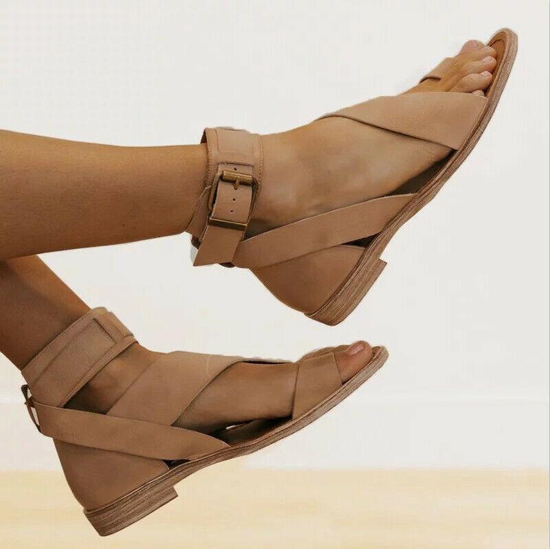 Women's Buckle Strap Flip Flops Roman gladiator Sandals  Beach Slip On Shoes