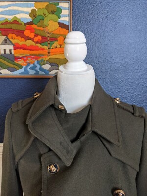 McGinn Knightsbridge Olive Military Coat Jacket Wool Angora Sz UK