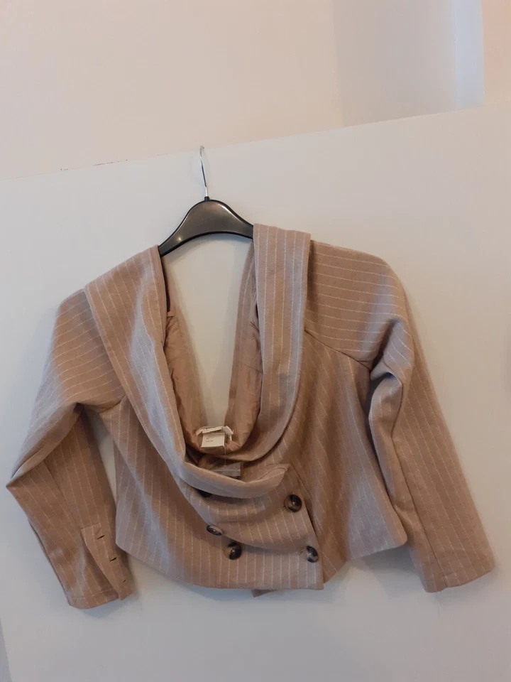 Anthropologie укороченный двубортный длинным рукавом куртка, бежевый XL RRP £95 - Изображение 4 из 4