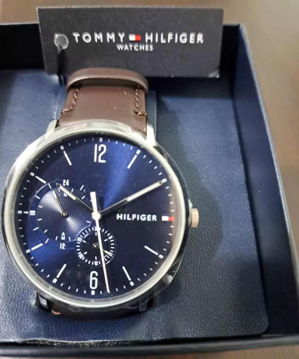 Tommy Hilfiger Mens Quartz Stainless Steel Leather Band Watch NIB 1791508