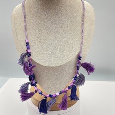 Vintage 90s Purple Beaded Tassel Necklace Boho Retro Women's Classic Jewelry