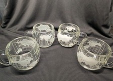 Vintage Nestlé Nescafé World Map Globe Clear Glass Mugs 1970s Set of 4