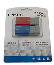2 PACK PNY 128GB USB 3.2 Flash Drive - Blue Red NEW Sealed
