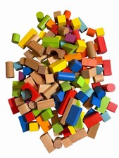145-Piece Wooden Colorful Building Blocks Shape Sorter Bucket Montessori EUC